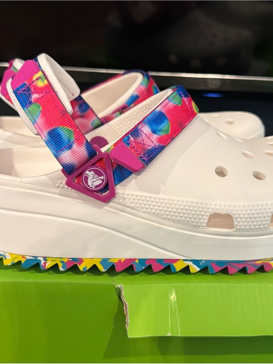 CROCS Shoes - CROCS White Platform Clog Sandals with Pink Multicolor Strap